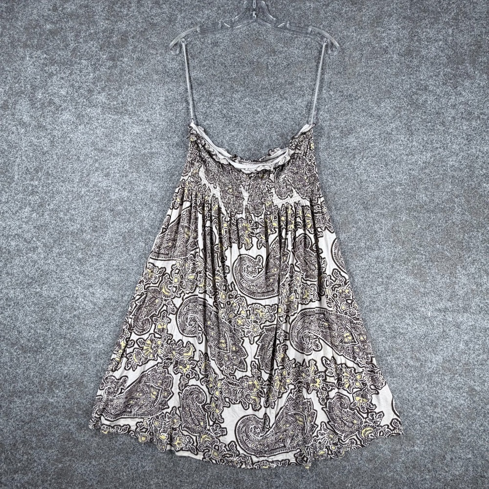 Michael Kors Smocked Boho Flare Dress Womens L White Black Paisley Strapless